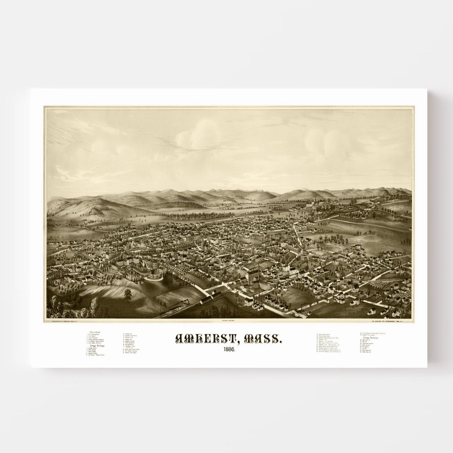 Vintage Map of Amherst, Massachusetts, 1886