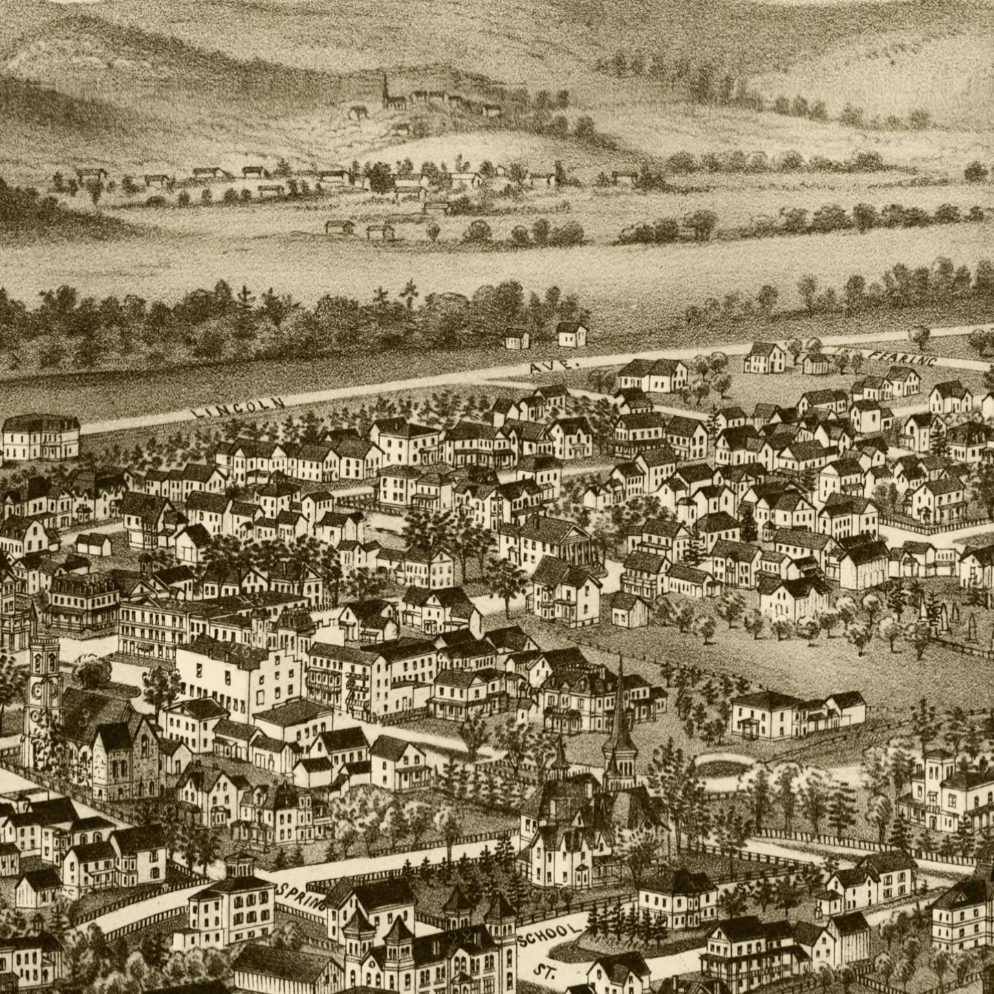 Vintage Map of Amherst, Massachusetts, 1886