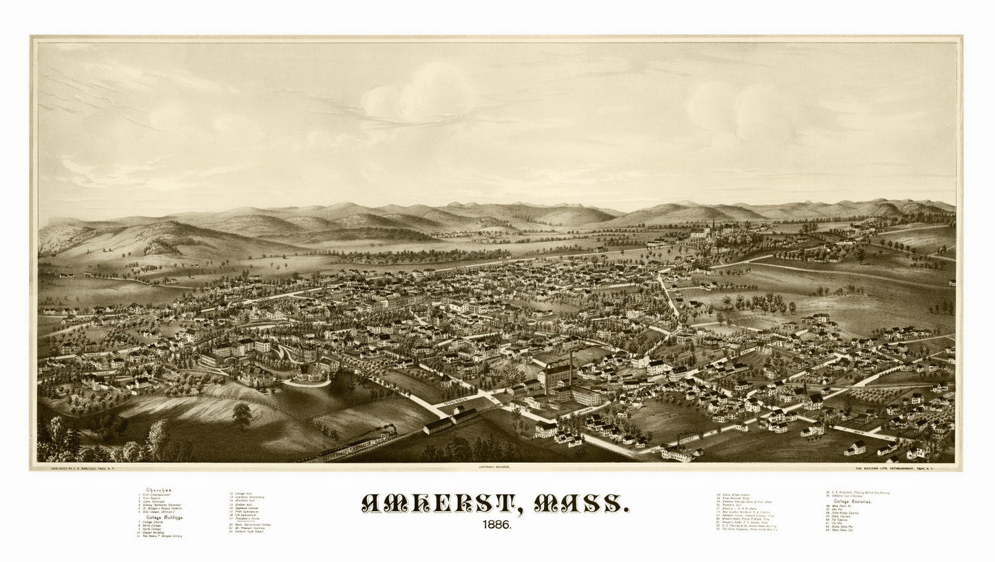 Vintage Map of Amherst, Massachusetts, 1886