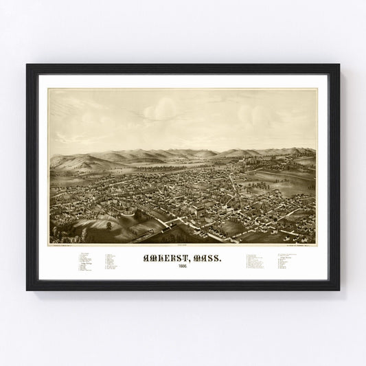Vintage map of Amherst, Massachusetts, 1886 - restored print