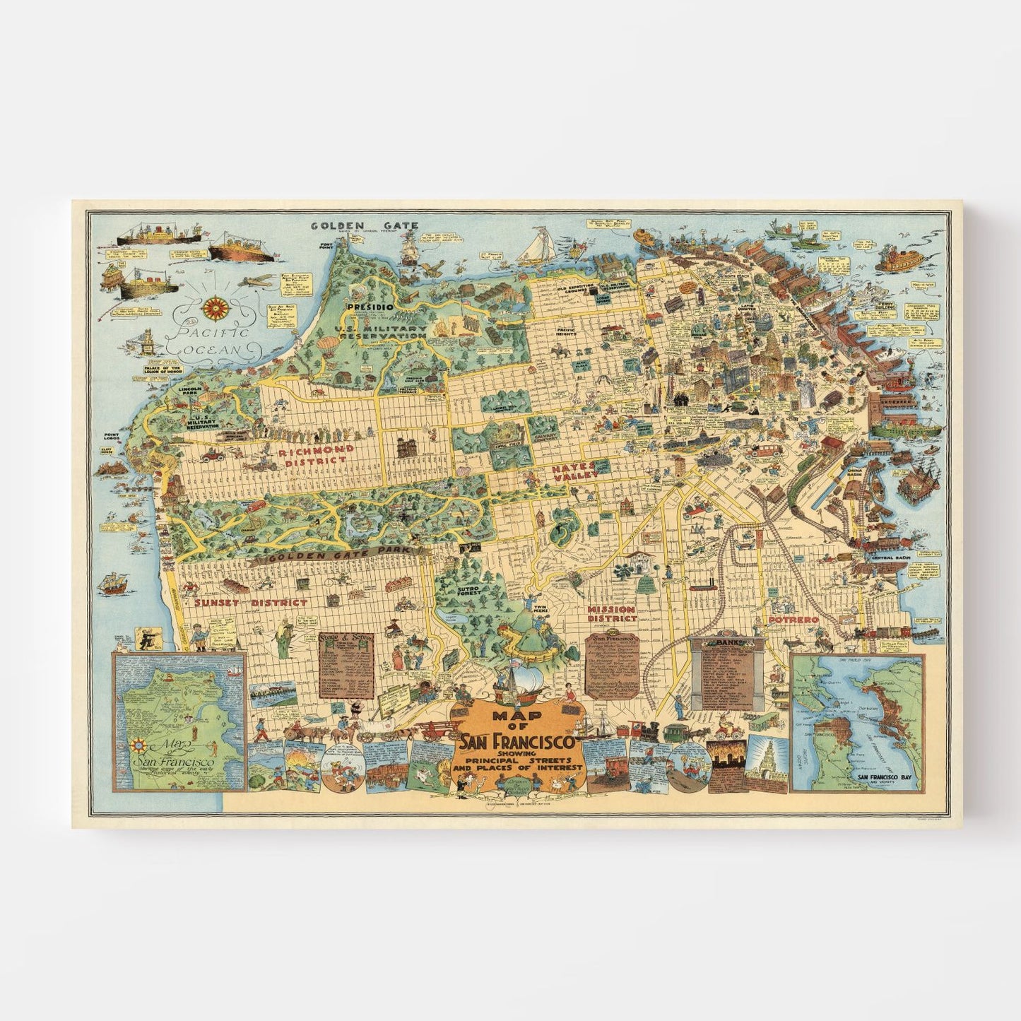 Vintage Map of San Francisco, California, 1927