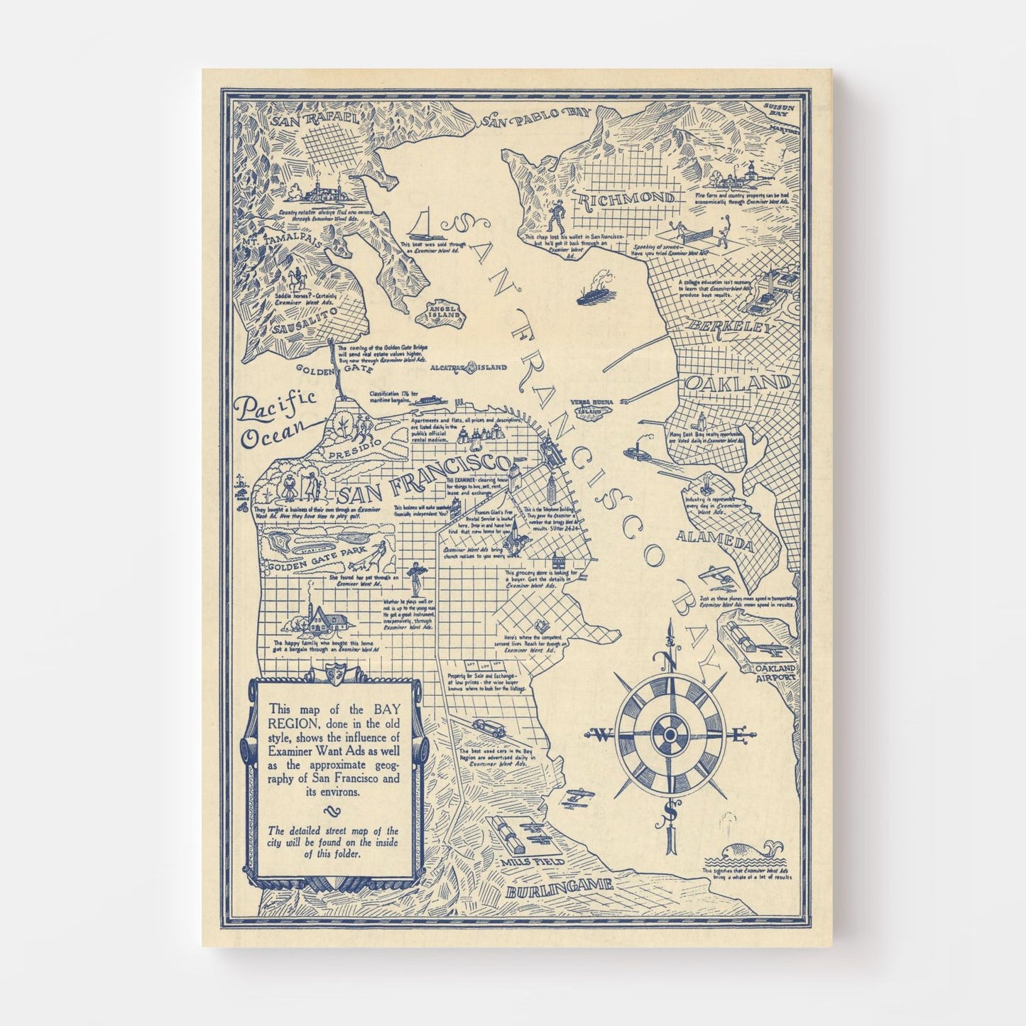 Vintage Map of San Francisco, California, 1925