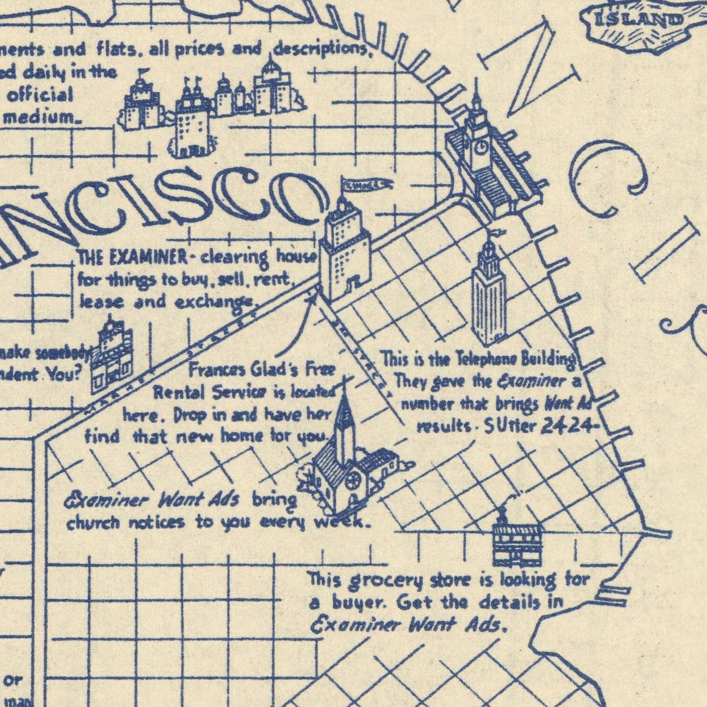 Vintage Map of San Francisco, California, 1925