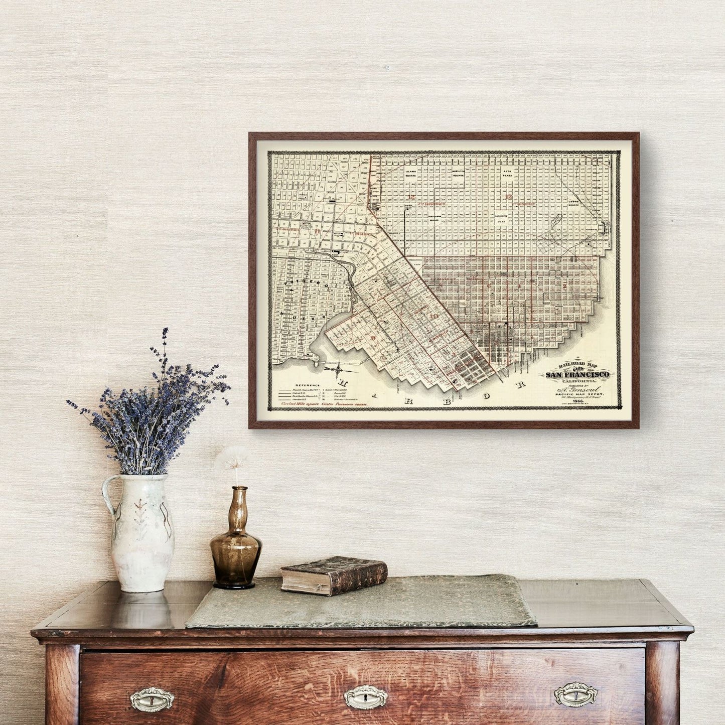 Vintage Map of San Francisco, California, 1866