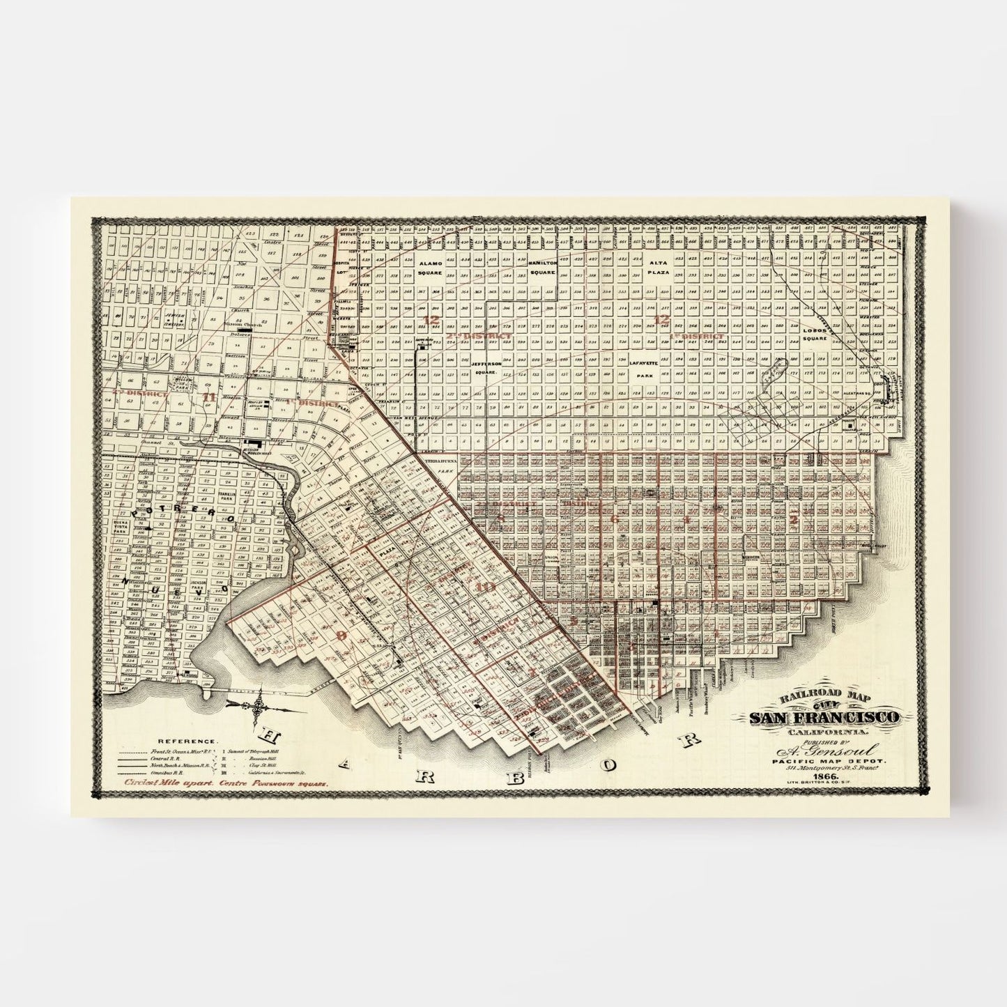 Vintage Map of San Francisco, California, 1866