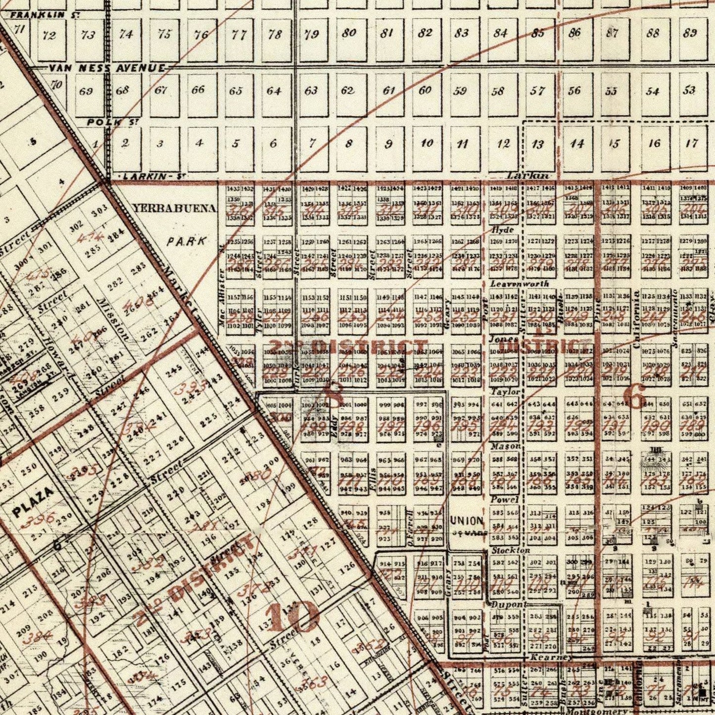 Vintage Map of San Francisco, California, 1866
