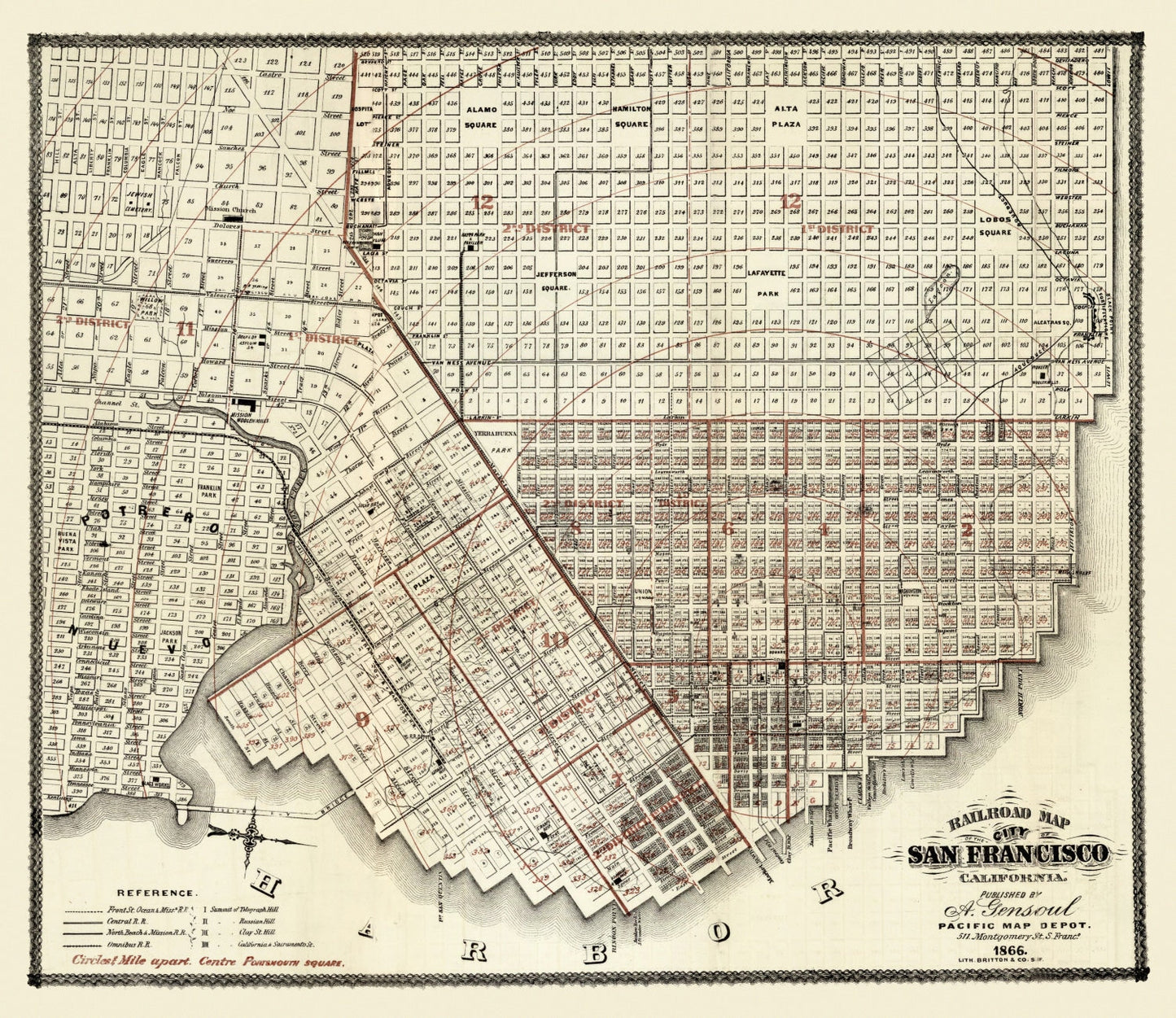 Vintage Map of San Francisco, California, 1866
