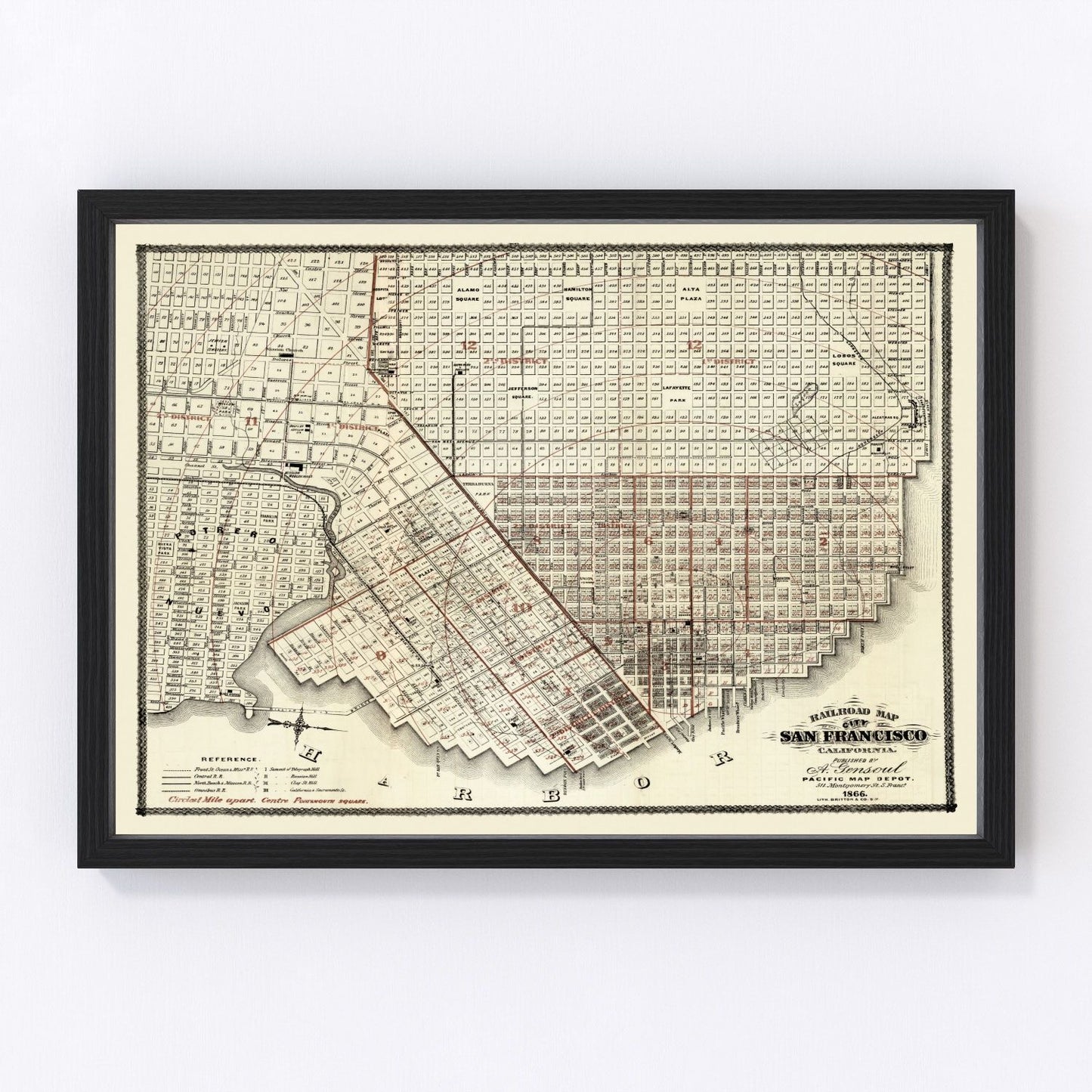 vintage map of San Francisco, California, 1866