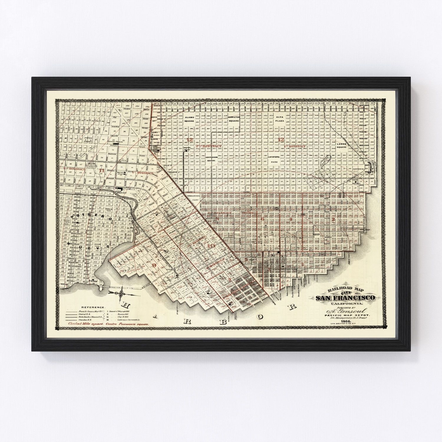 vintage map of San Francisco, California, 1866