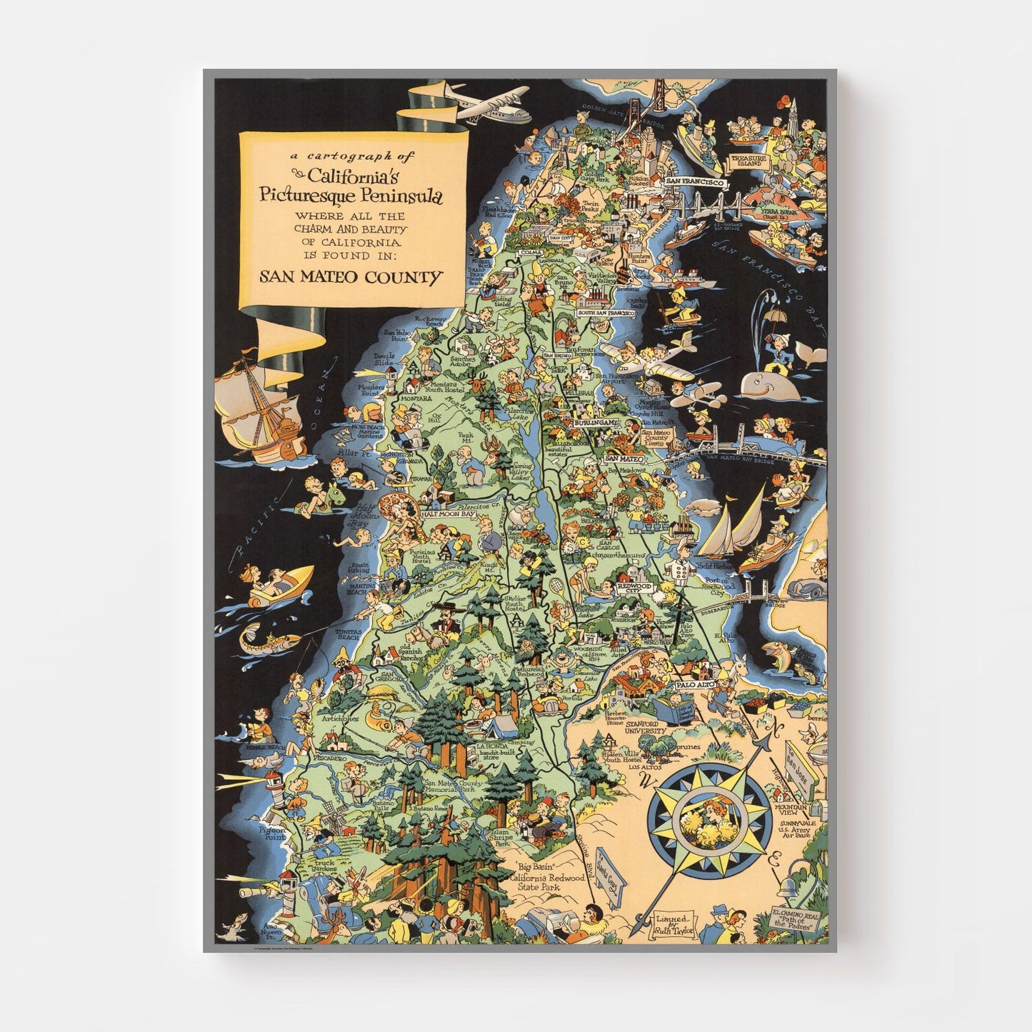 Vintage Map of San Francisco, California, 1940