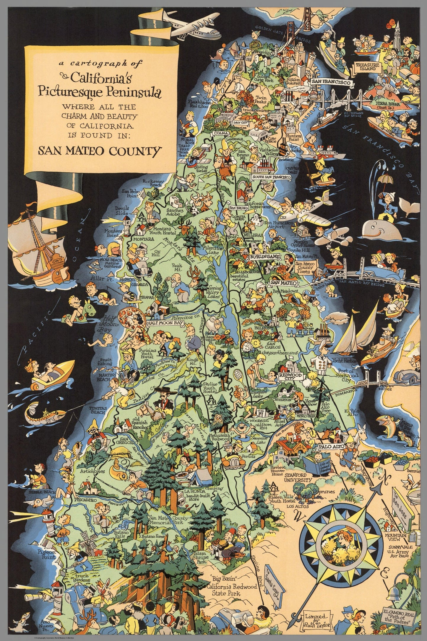 Vintage Map of San Francisco, California, 1940