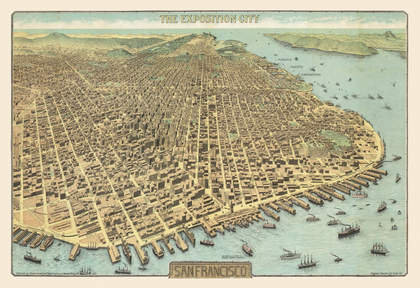Vintage Map of San Francisco, California, 1913