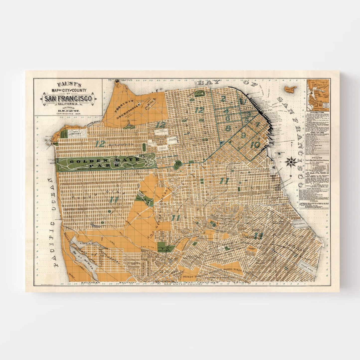Vintage Map of San Francisco, California, 1894