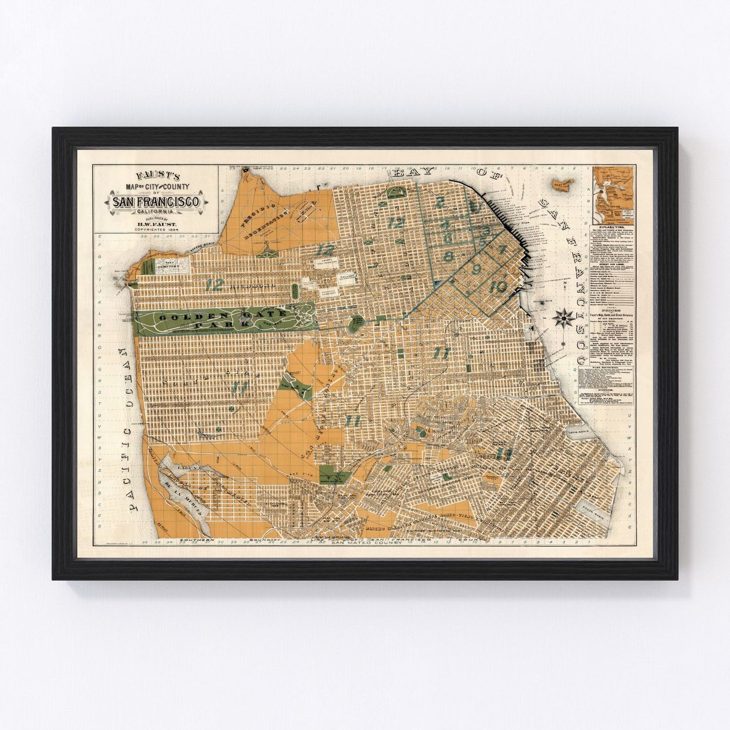 vintage map of San Francisco, California, 1894