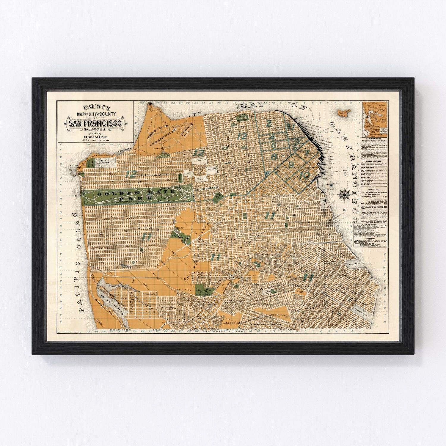 vintage map of San Francisco, California, 1894
