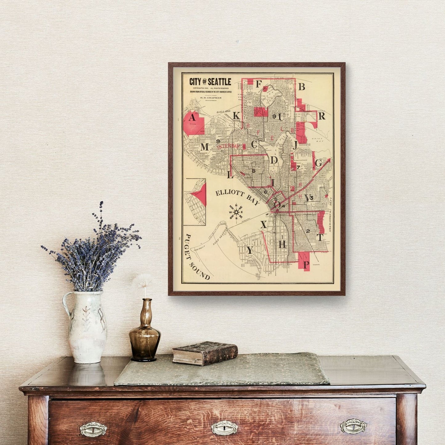 Vintage Map of Seattle, Washington, 1909