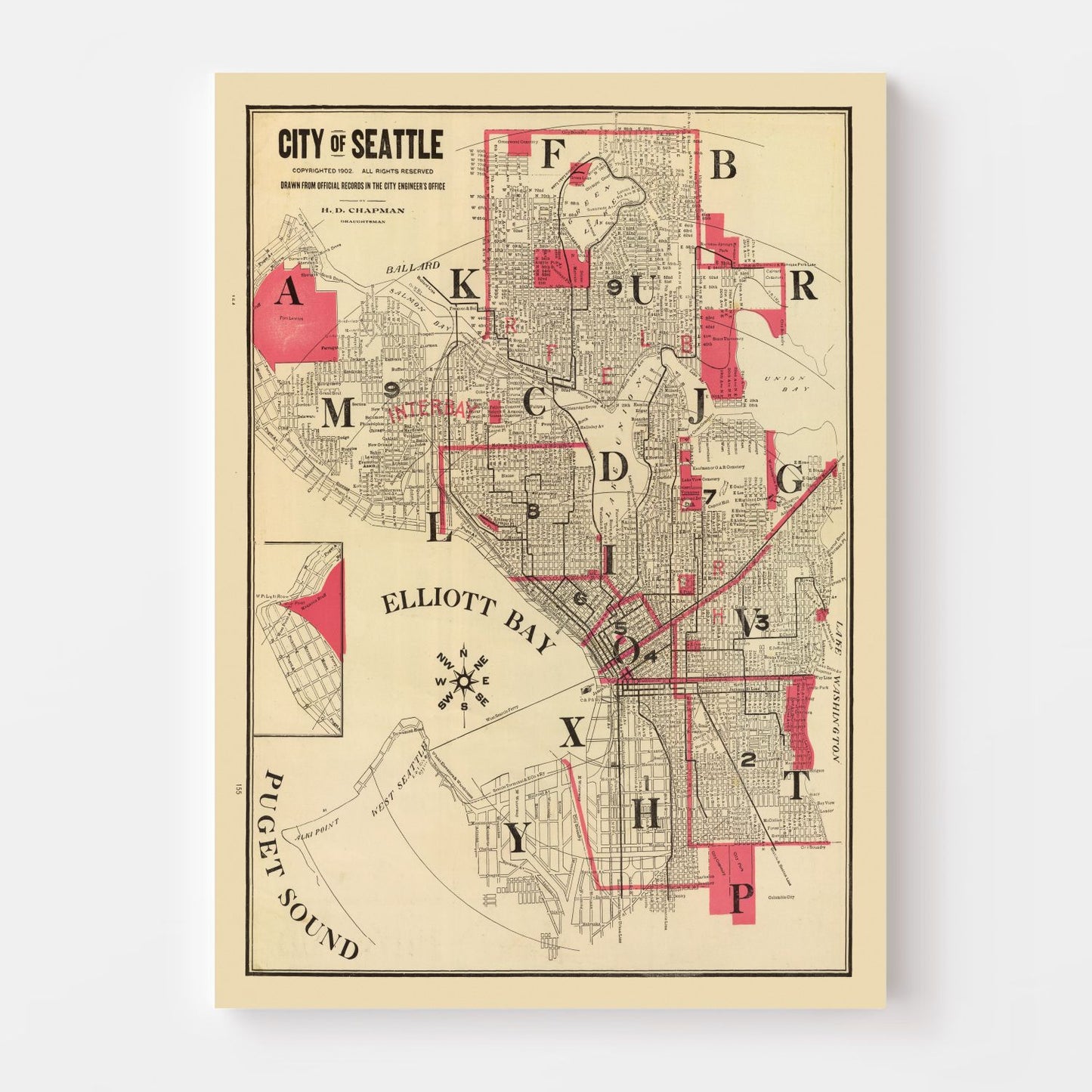 Vintage Map of Seattle, Washington, 1909