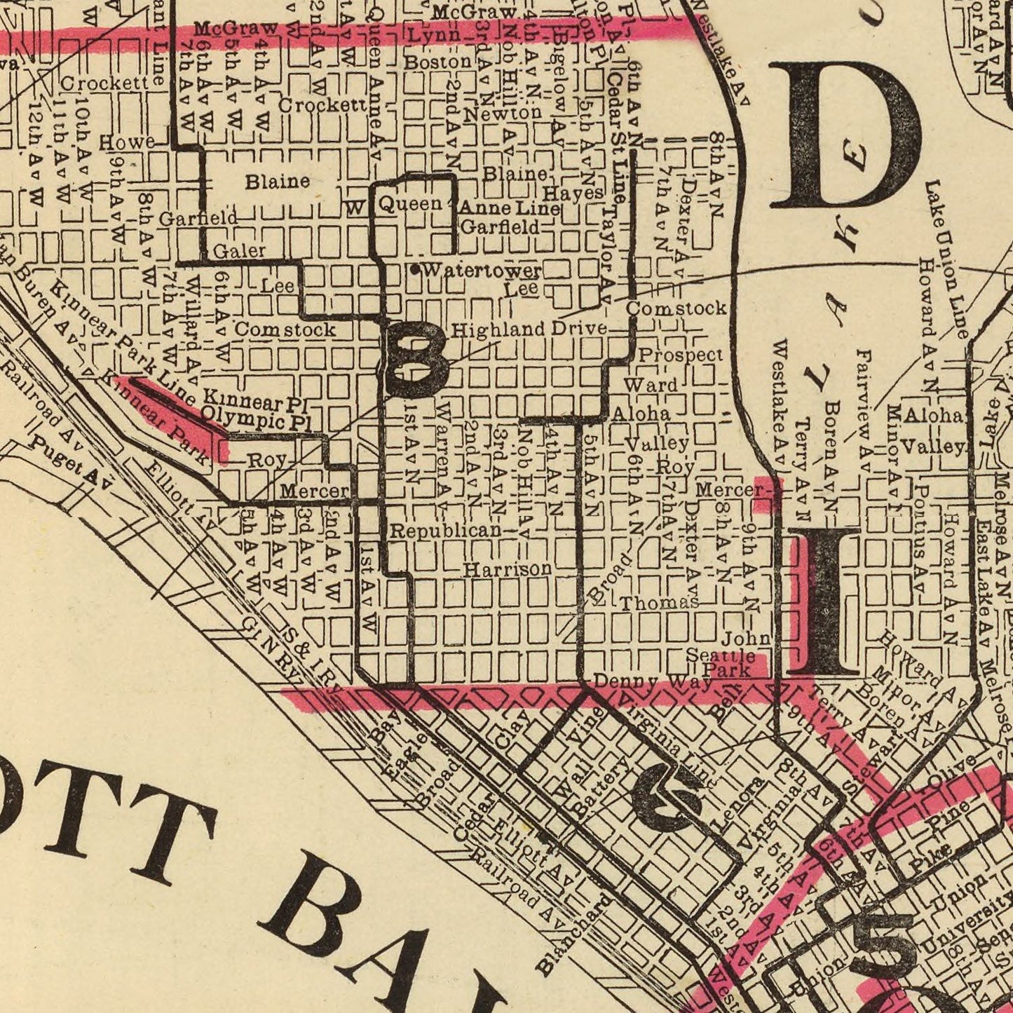 Vintage Map of Seattle, Washington, 1909