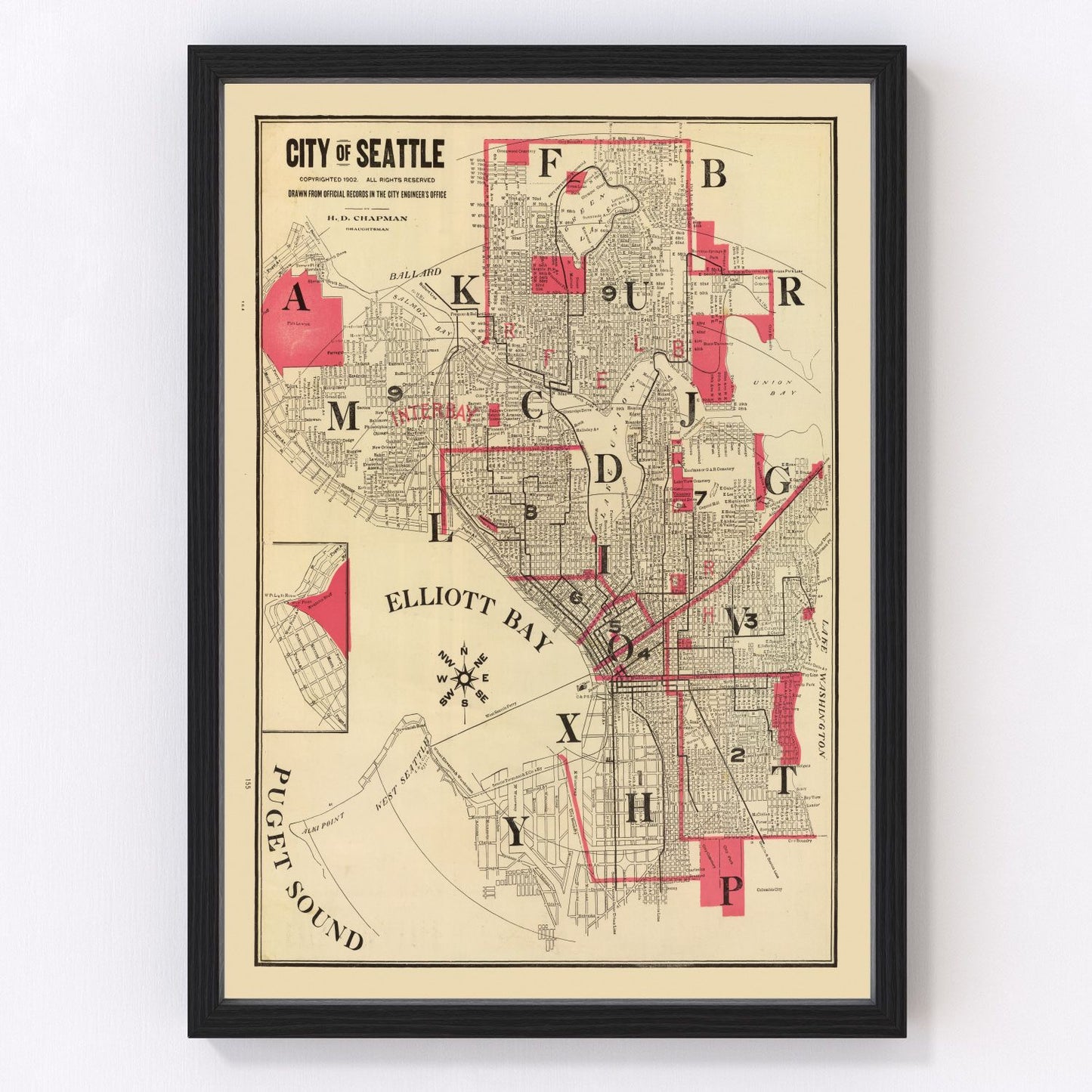 vintage map of Seattle, Washington, 1909
