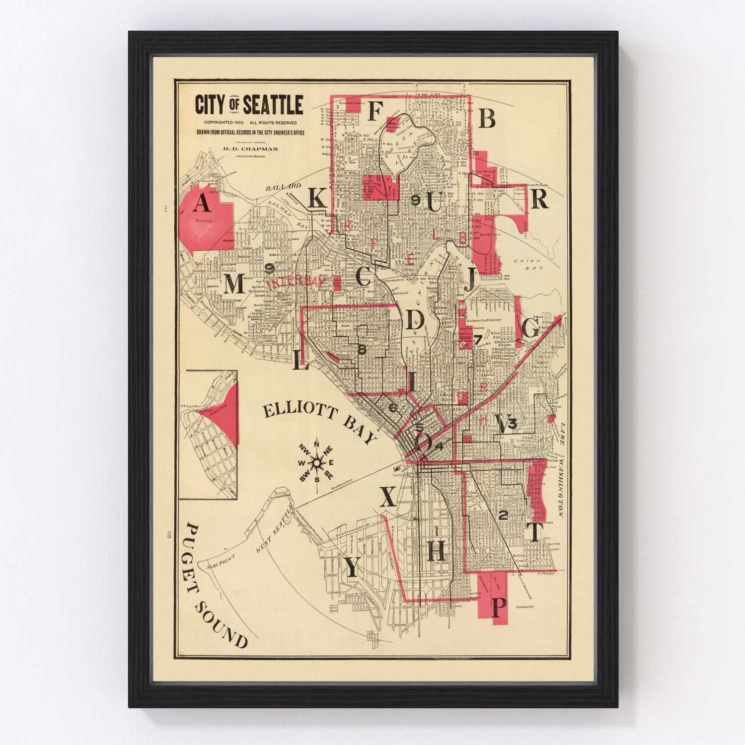 vintage map of Seattle, Washington, 1909