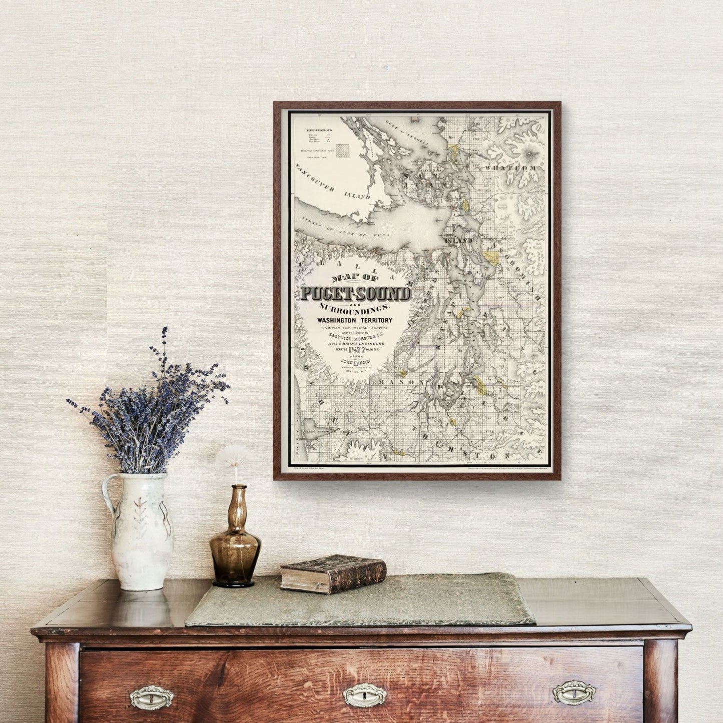 Vintage Map of Seattle, Washington, 1877