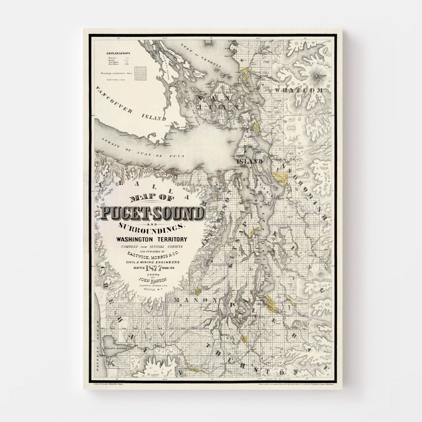Vintage Map of Seattle, Washington, 1877