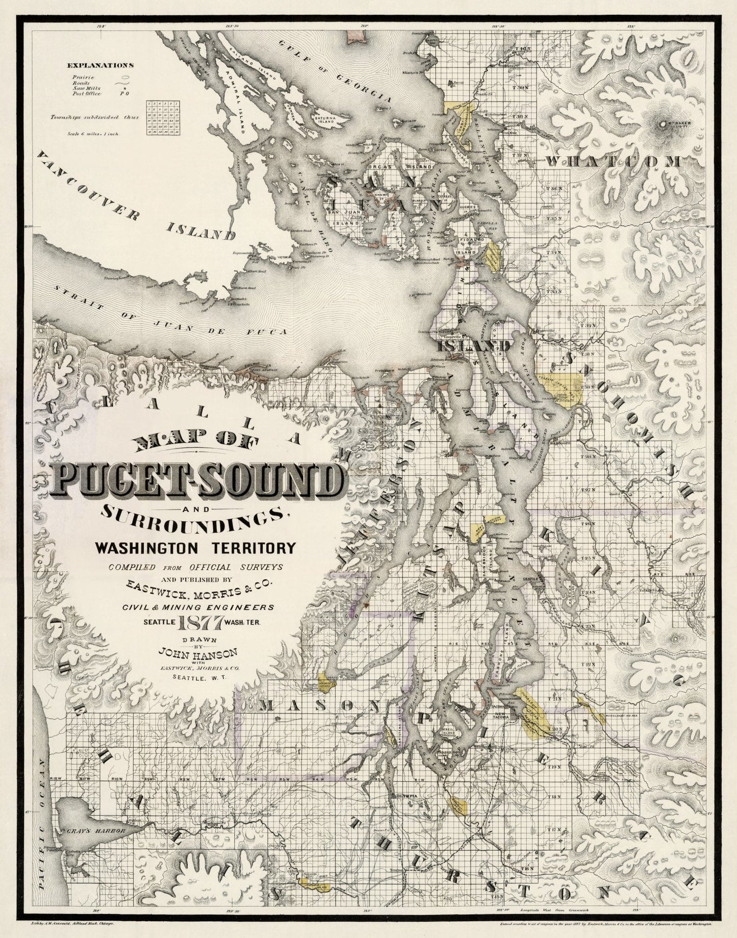 Vintage Map of Seattle, Washington, 1877