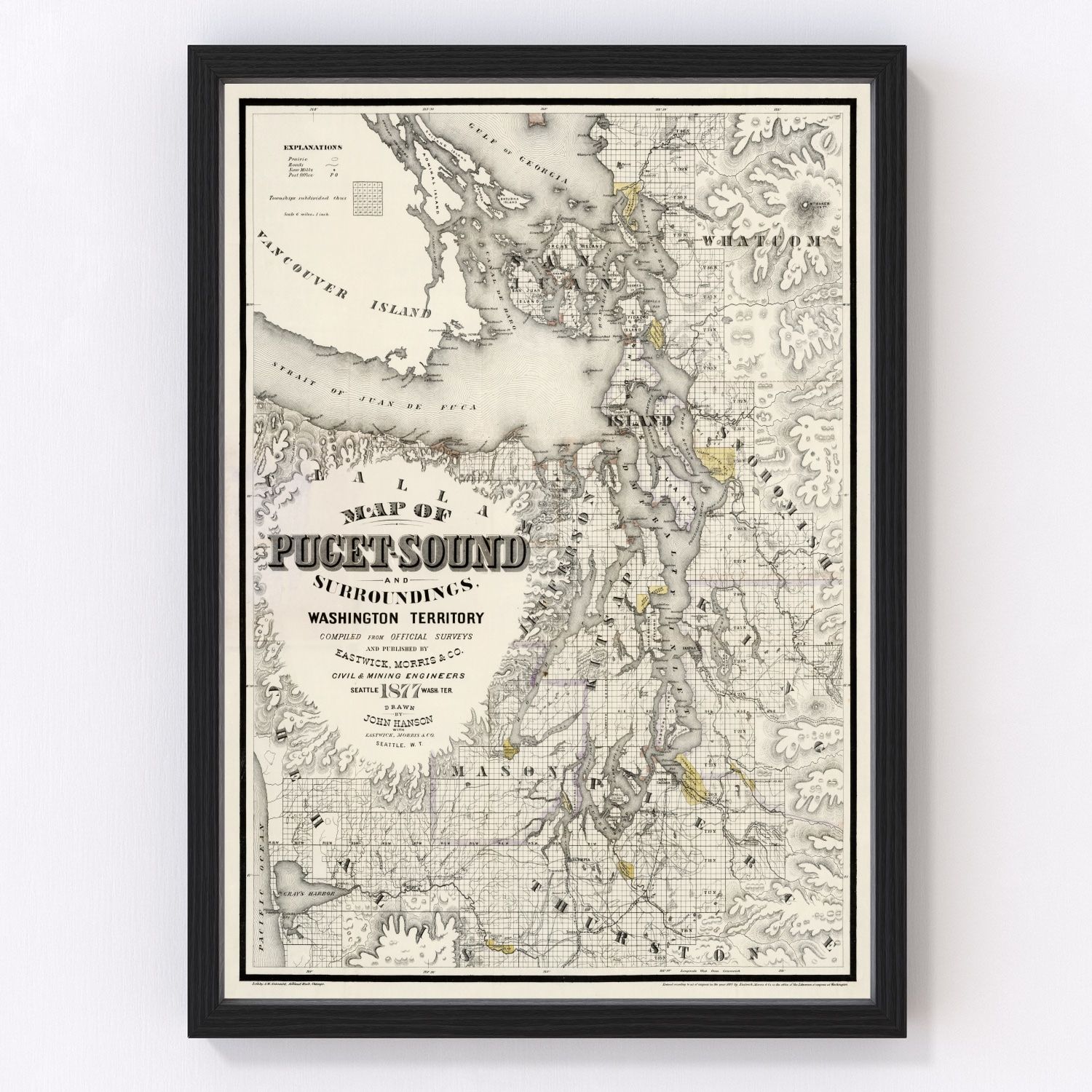 vintage map of Seattle, Washington, 1877