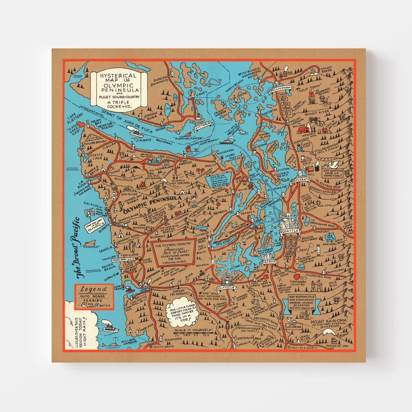 Vintage Map of Seattle, Washington, 1934