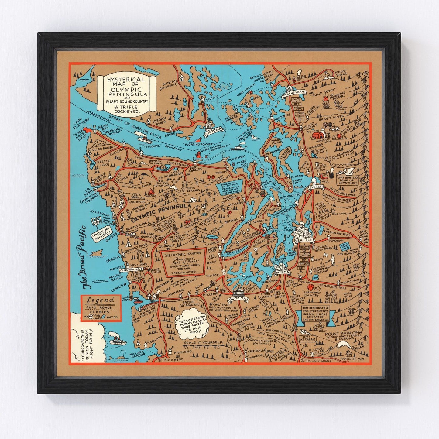 vintage map of Seattle, Washington, 1934