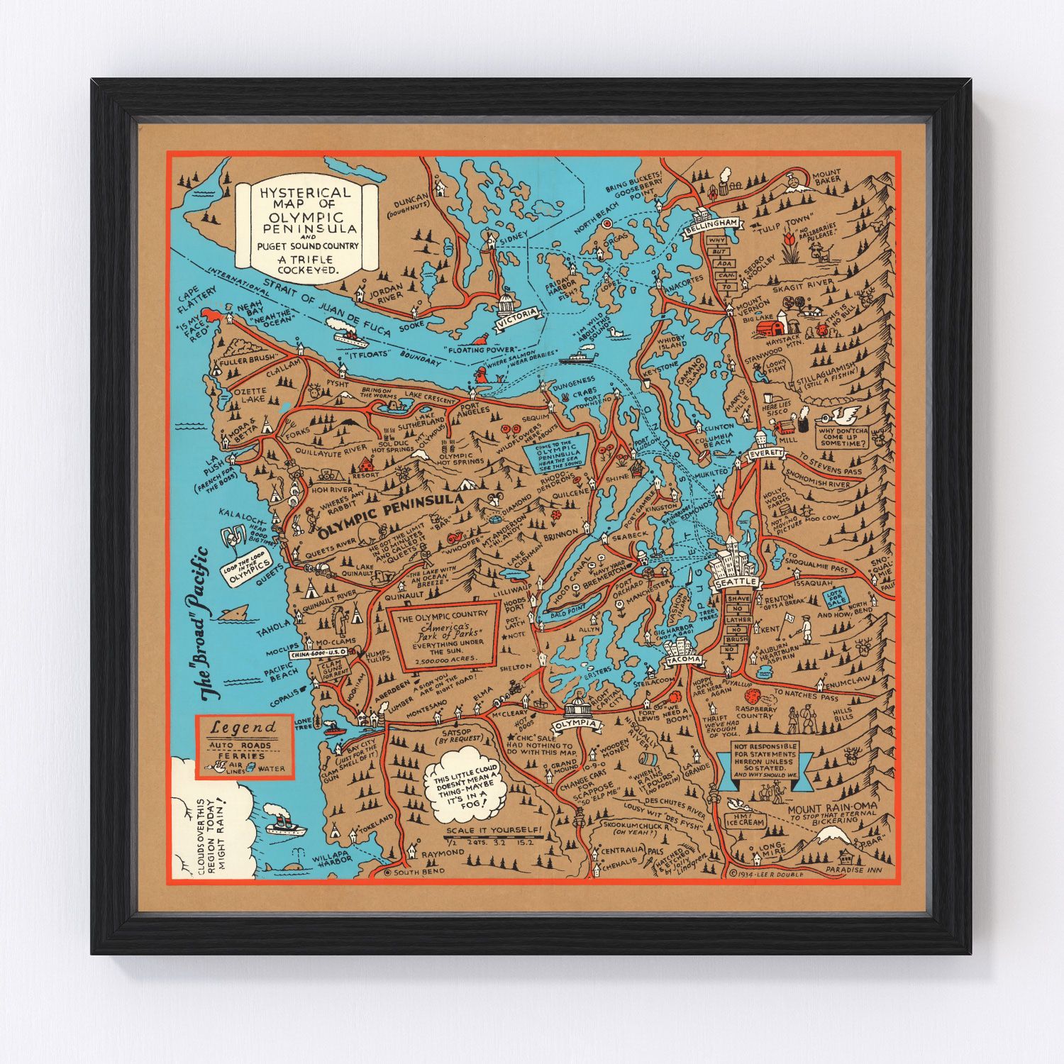 vintage map of Seattle, Washington, 1934