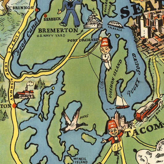Vintage Map of Seattle, Washington, 1936