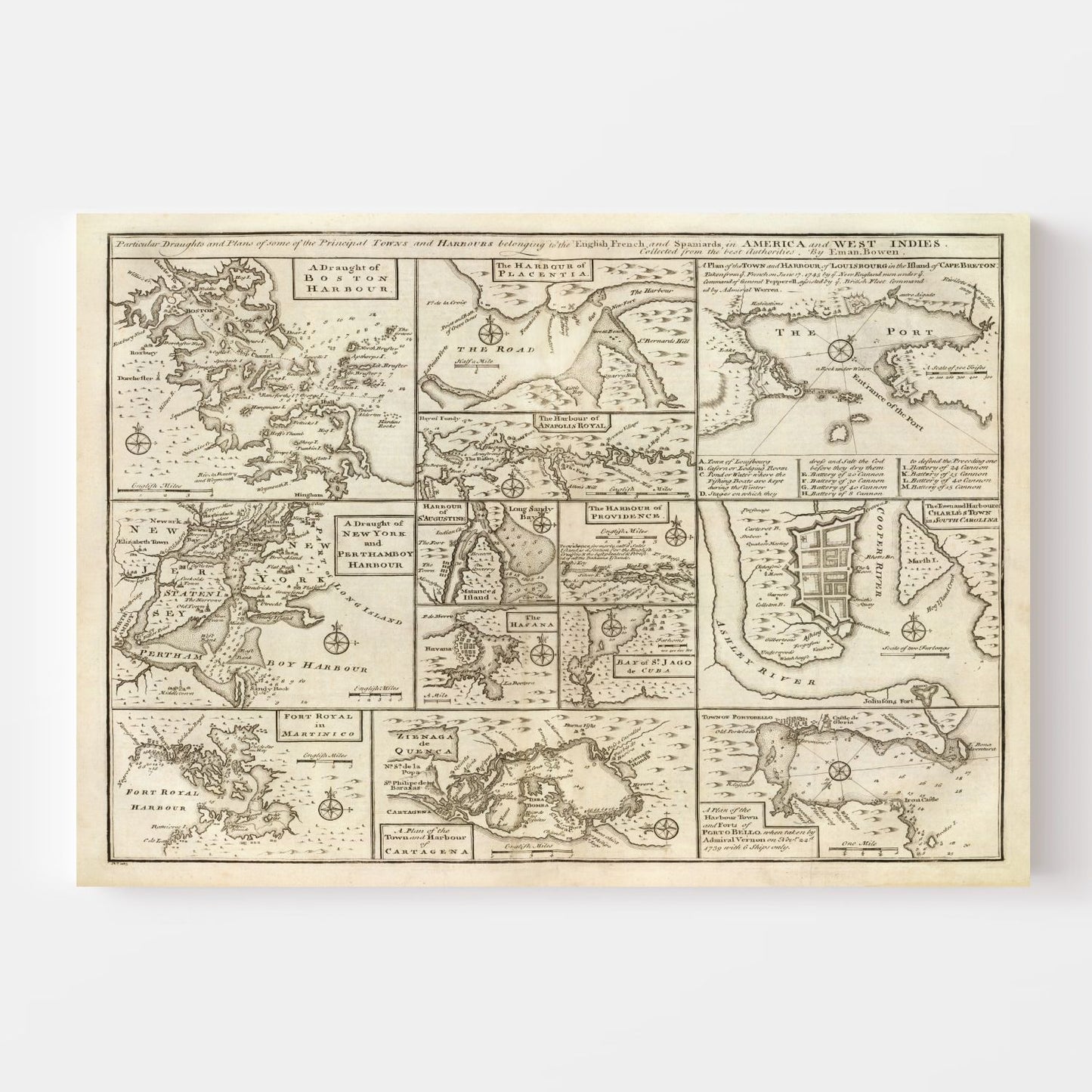 Vintage Map of Boston, Massachusetts, 1747