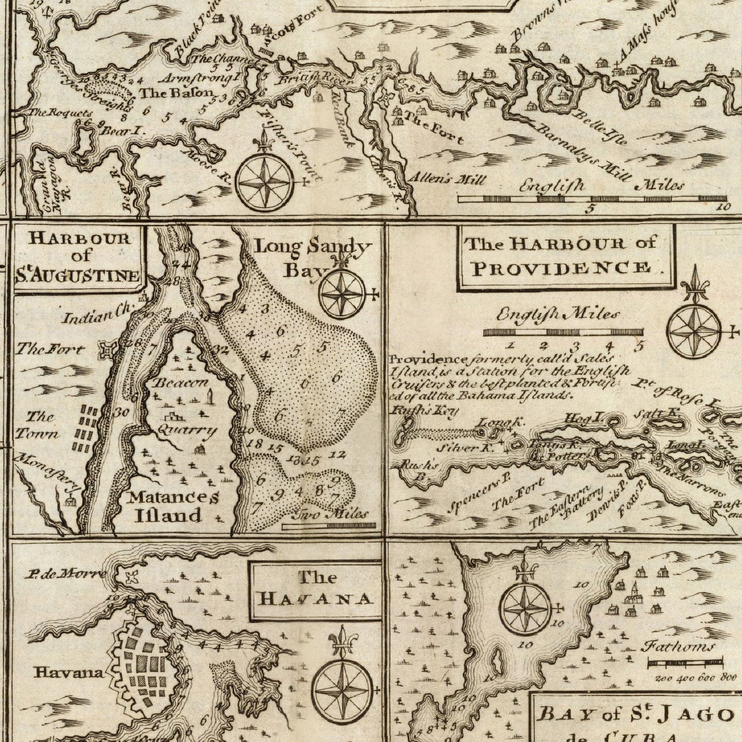 Vintage Map of Boston, Massachusetts, 1747