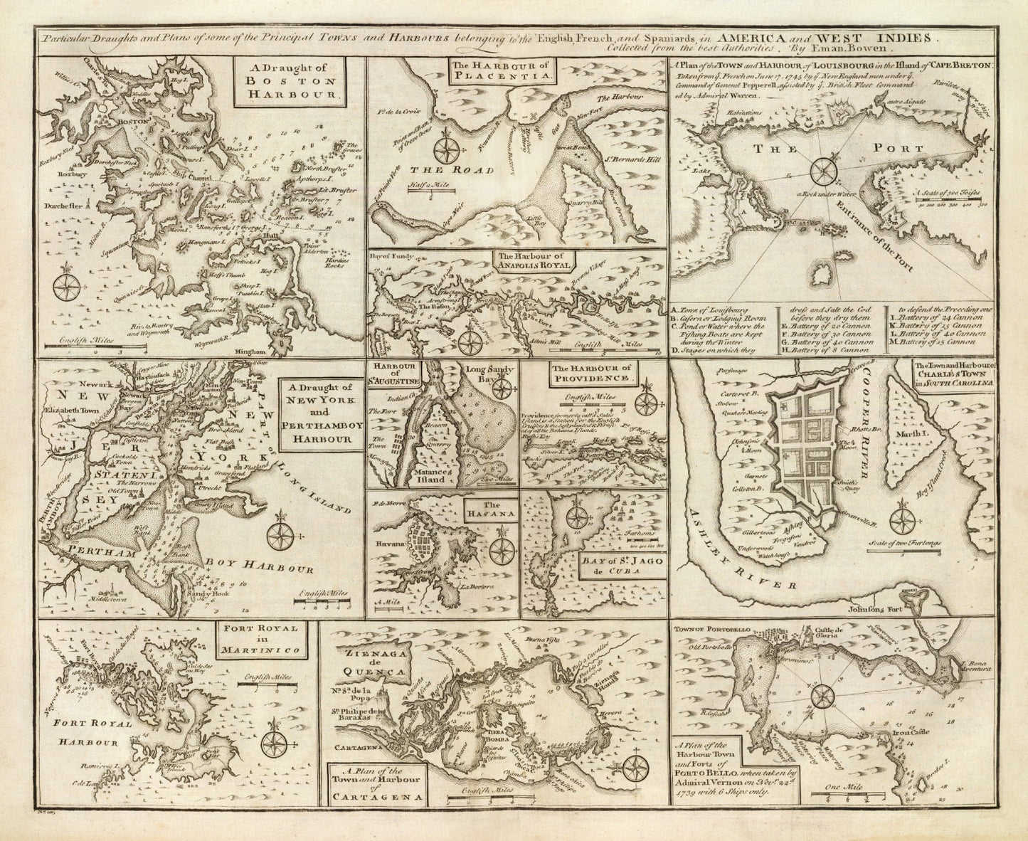 Vintage Map of Boston, Massachusetts, 1747