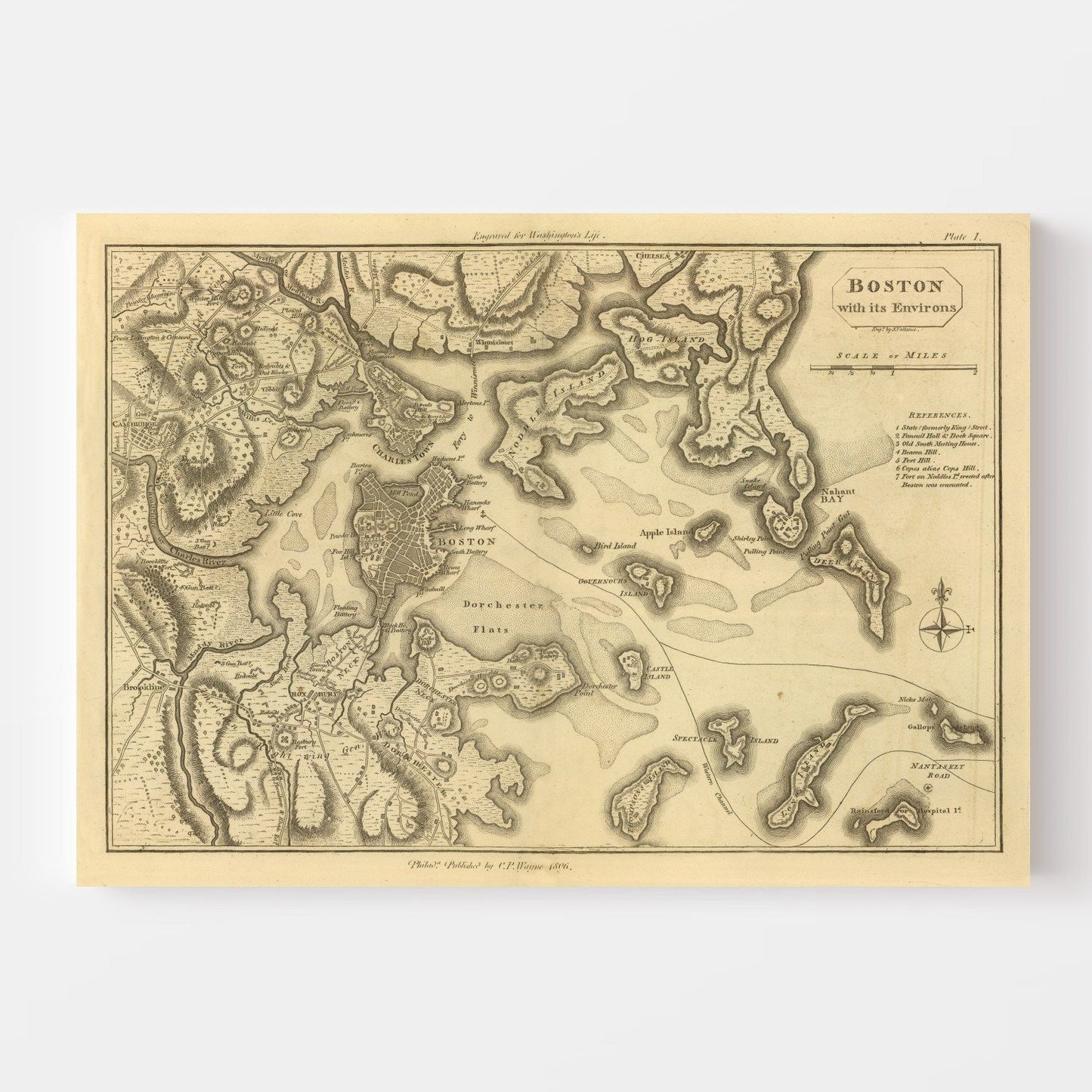 Vintage Map of Boston, Massachusetts 1807