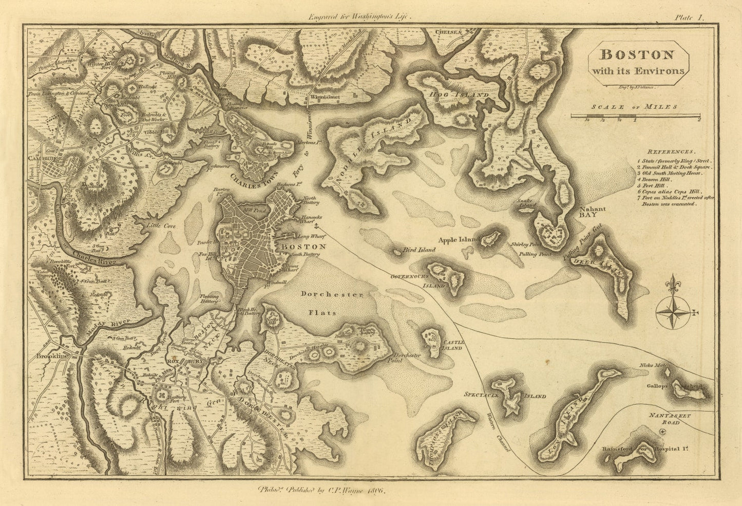 Vintage Map of Boston, Massachusetts 1807