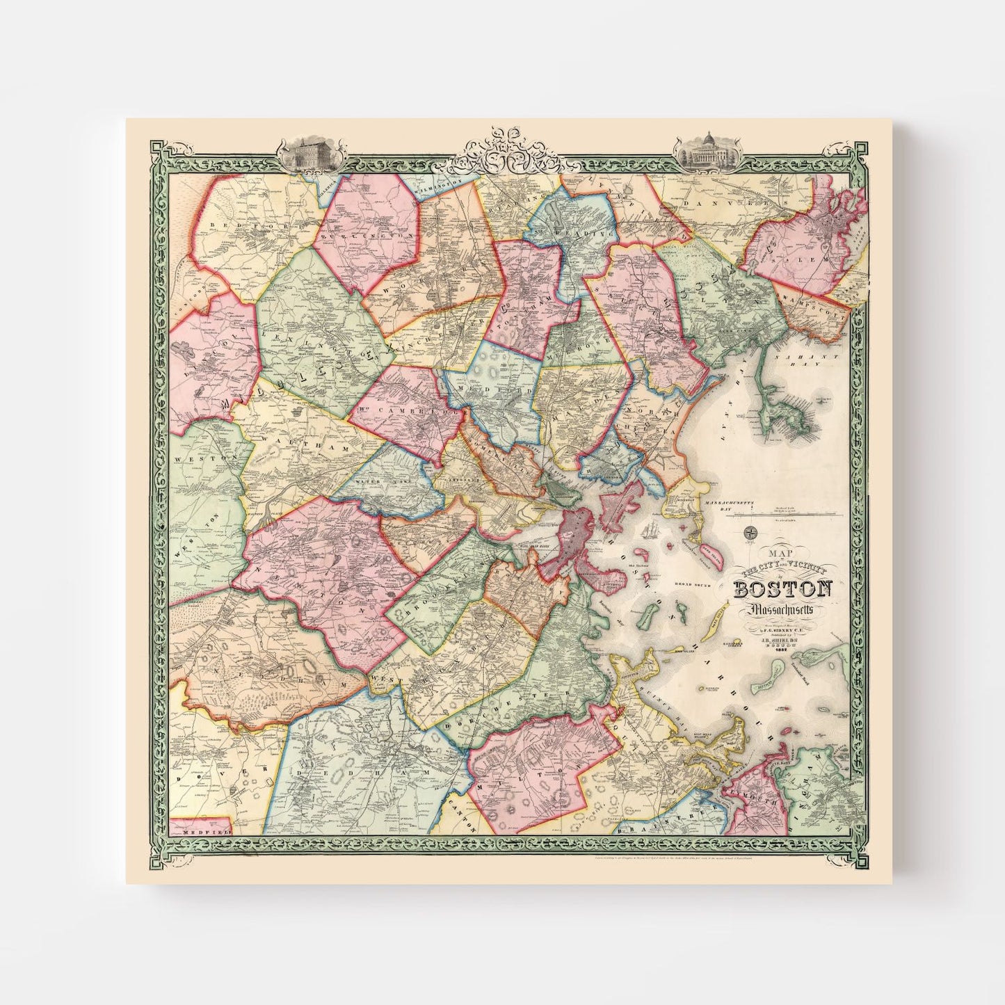 Vintage Map of Boston, Massachusetts 1852