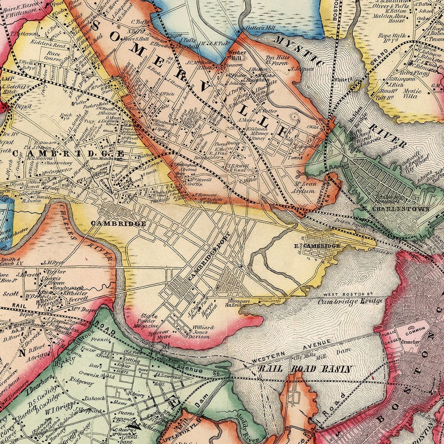 Vintage Map of Boston, Massachusetts 1852