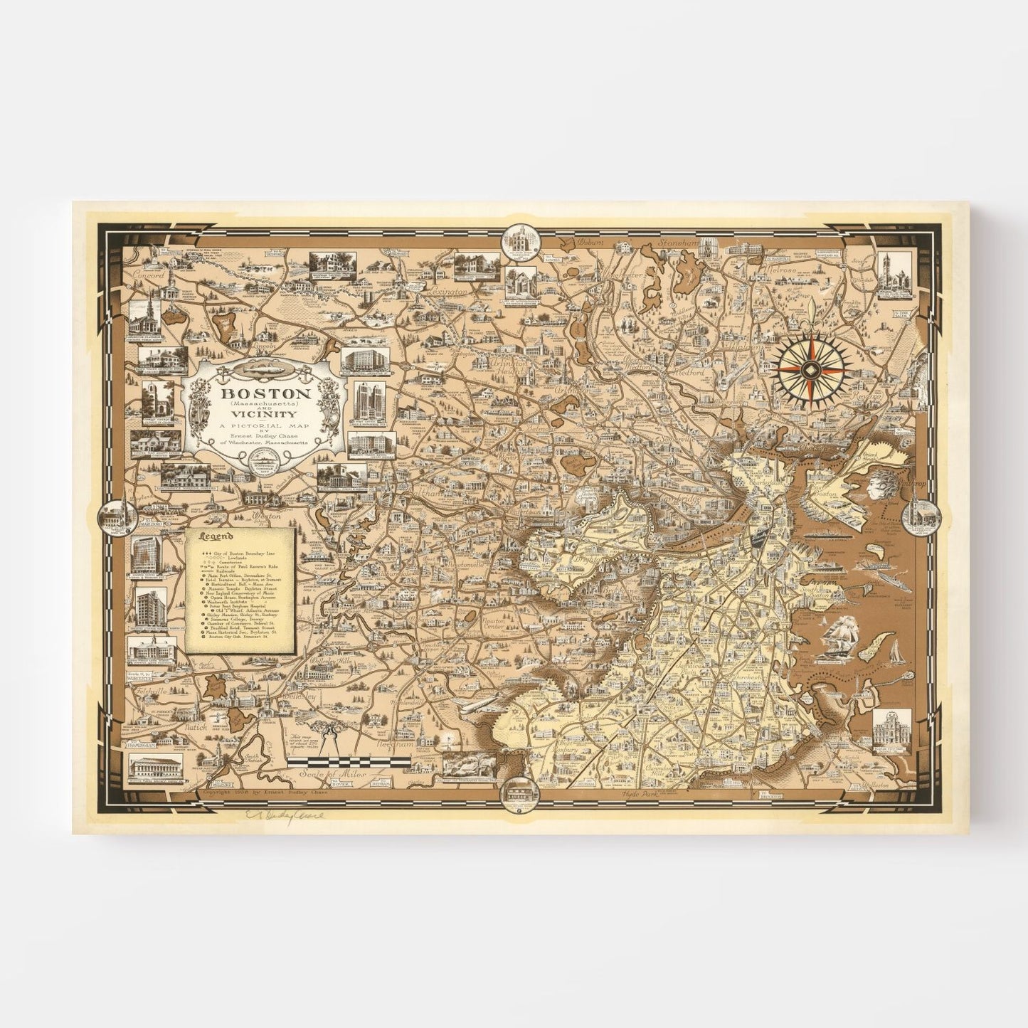 Vintage Map of Boston, Massachusetts 1938 Wall Art