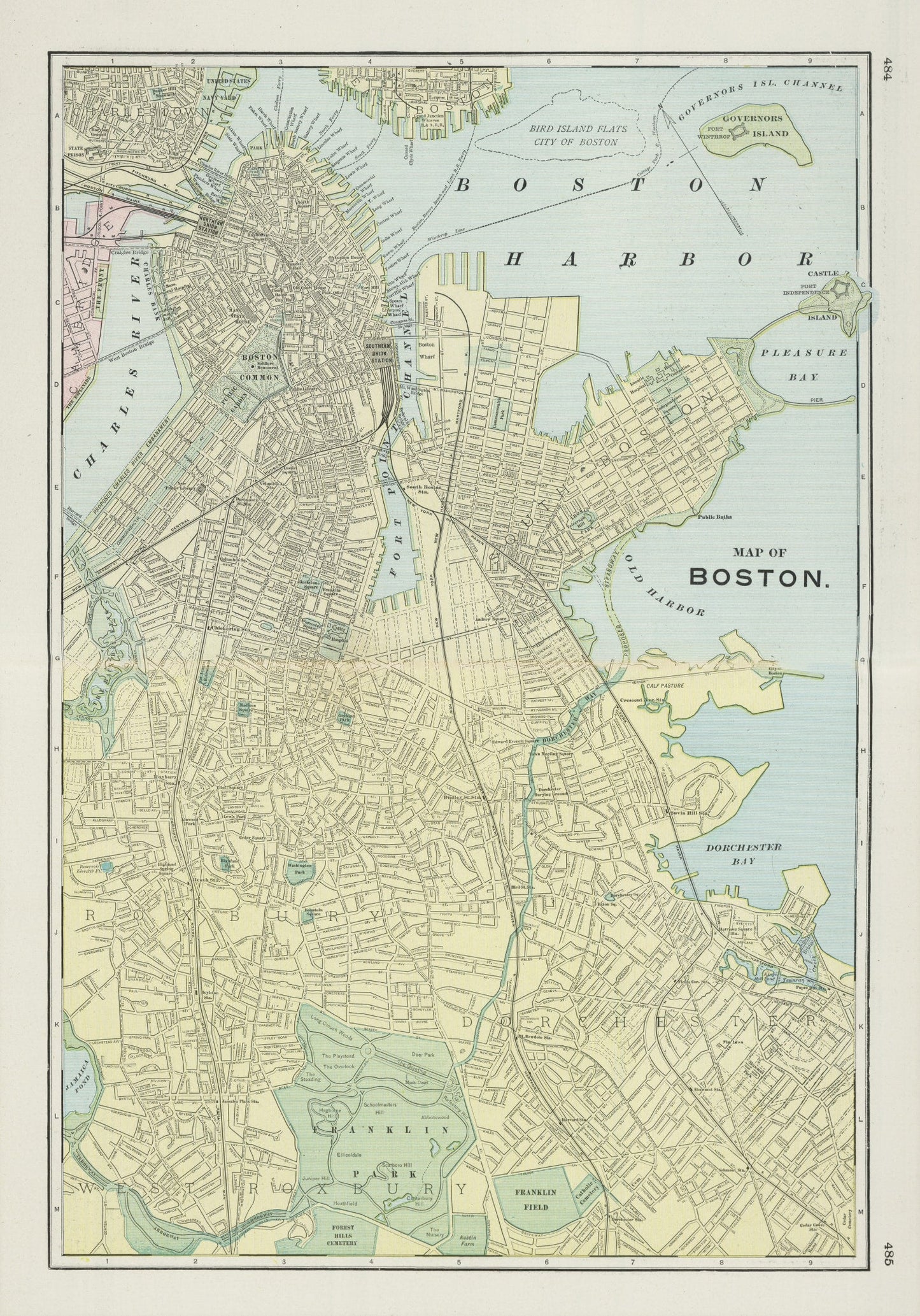 Vintage Map of Boston Massachusetts 1901 Print