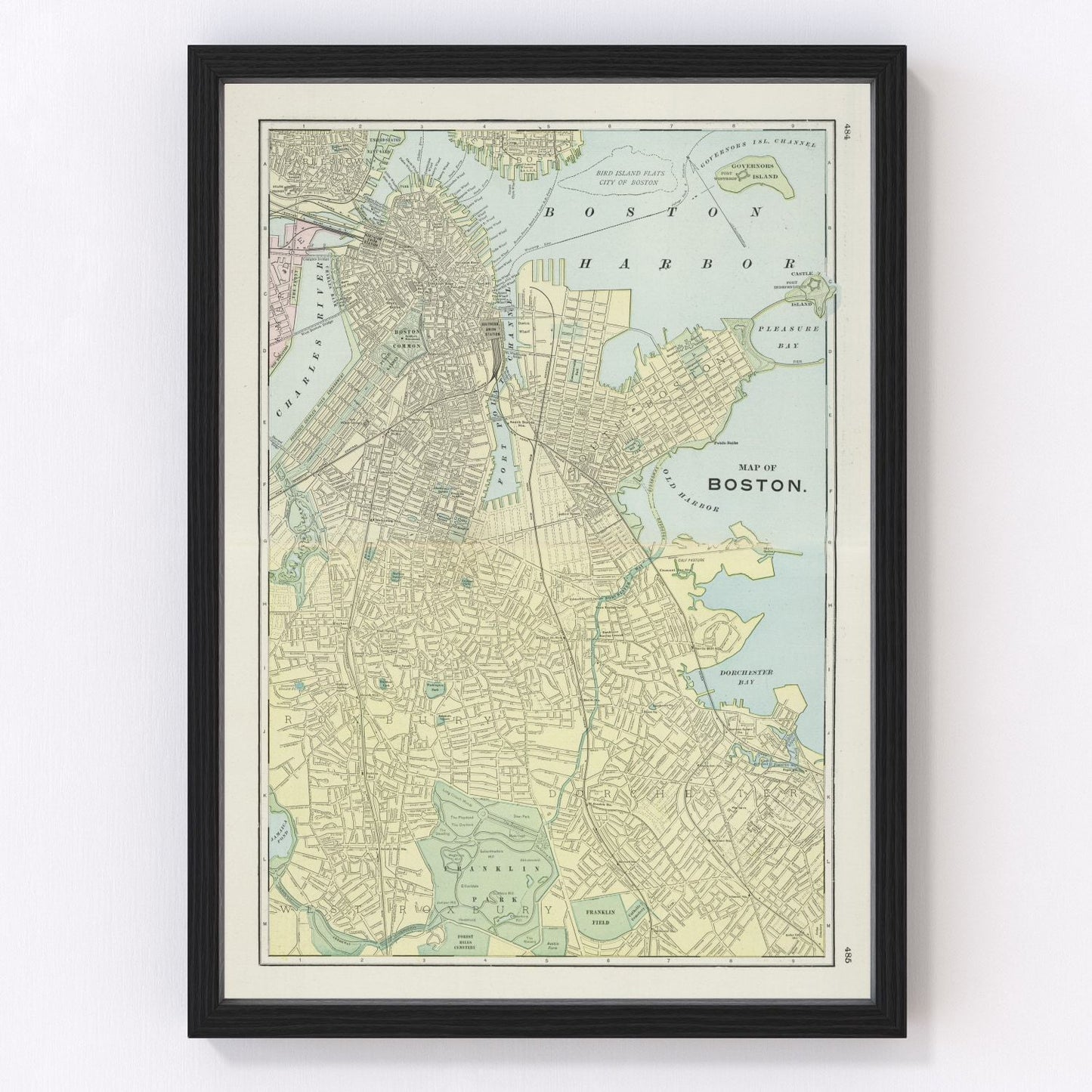 Vintage map of Boston Massachusetts 1901, turn-of-century restored print