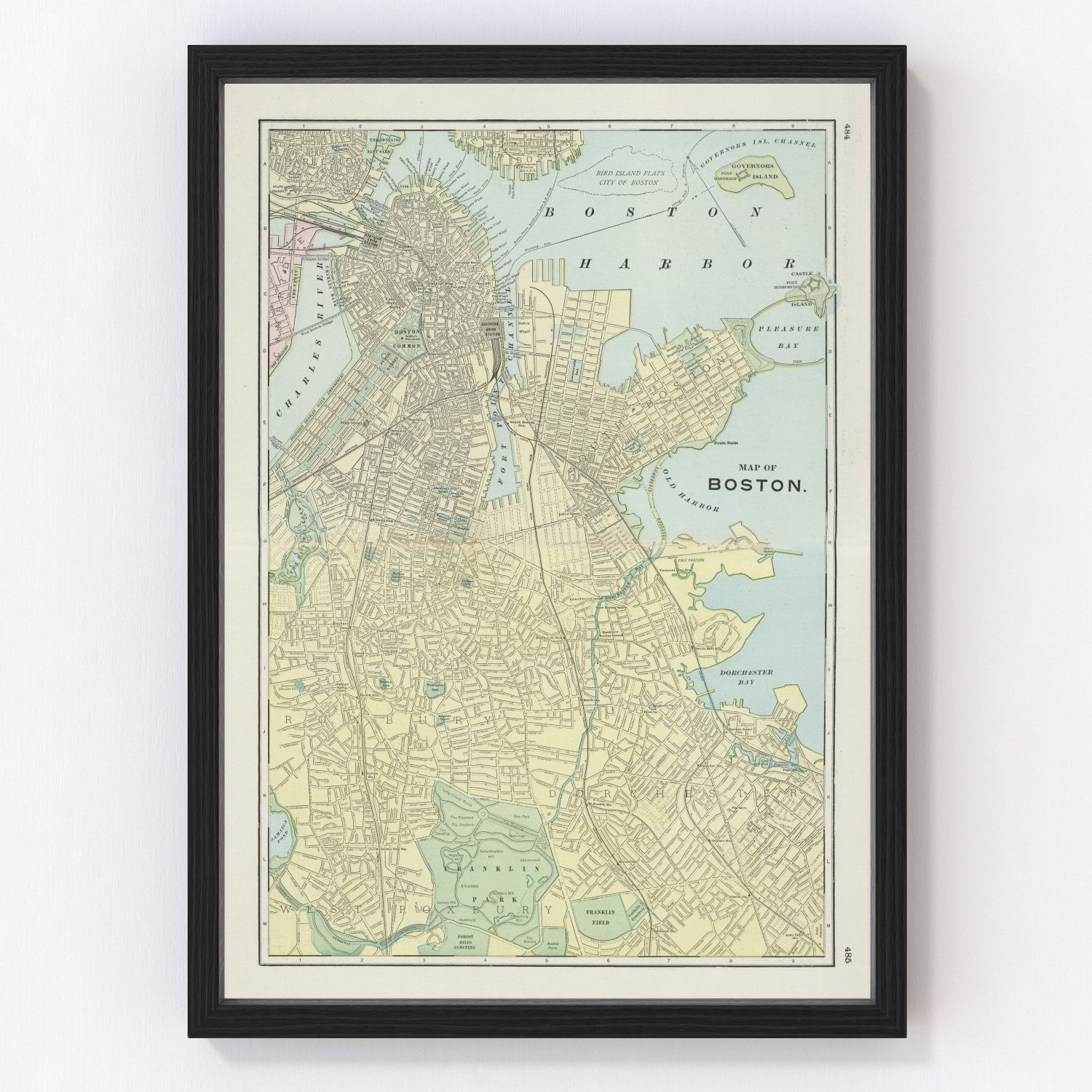 Vintage map of Boston Massachusetts 1901, turn-of-century restored print
