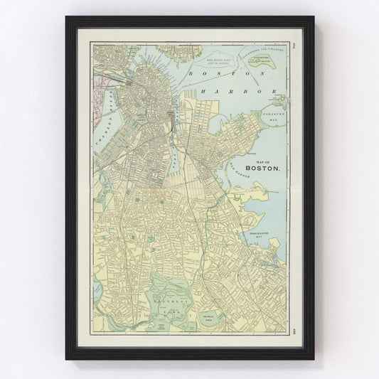 Vintage map of Boston Massachusetts 1901, turn-of-century restored print
