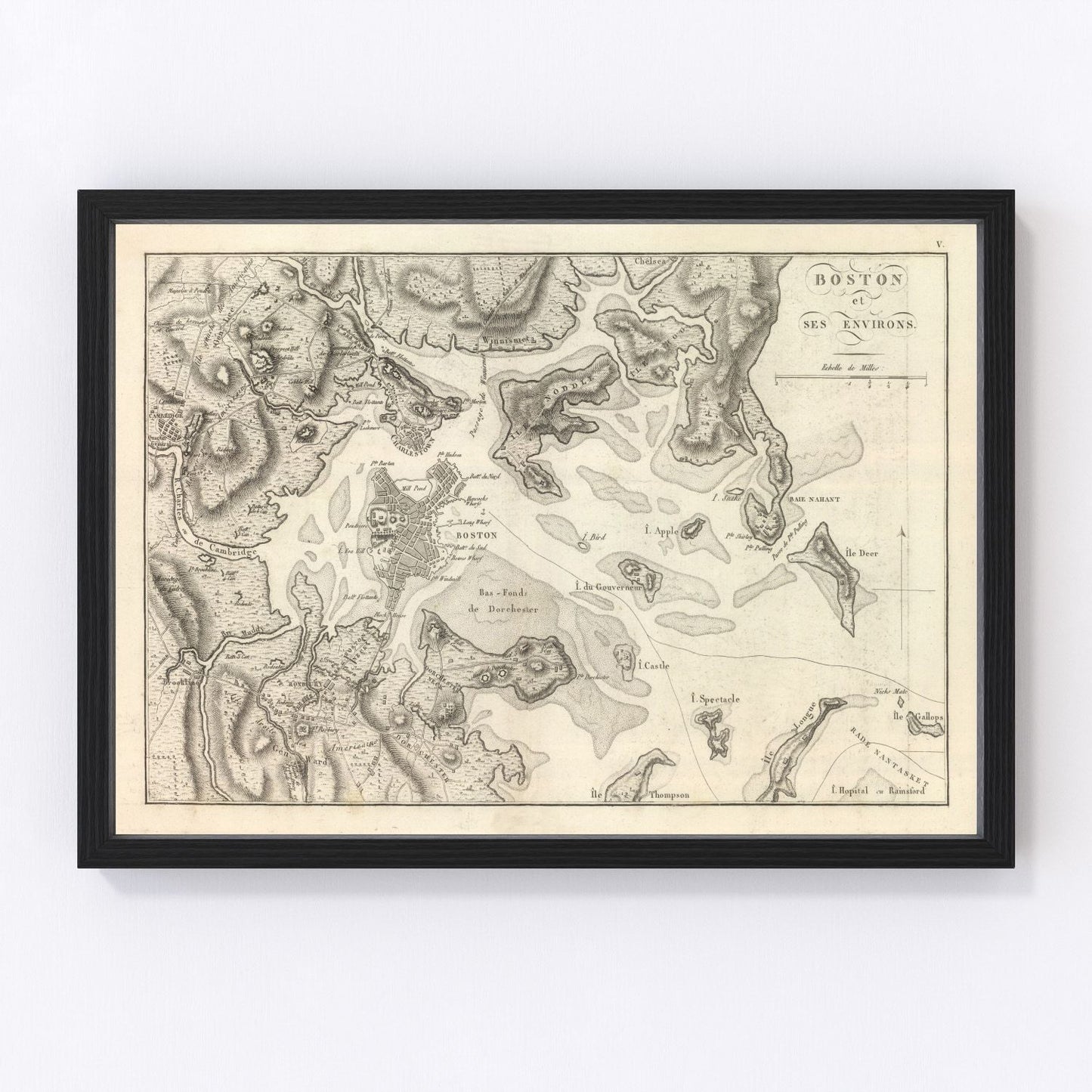 vintage map of Boston Massachusetts 1807, restored print wall art