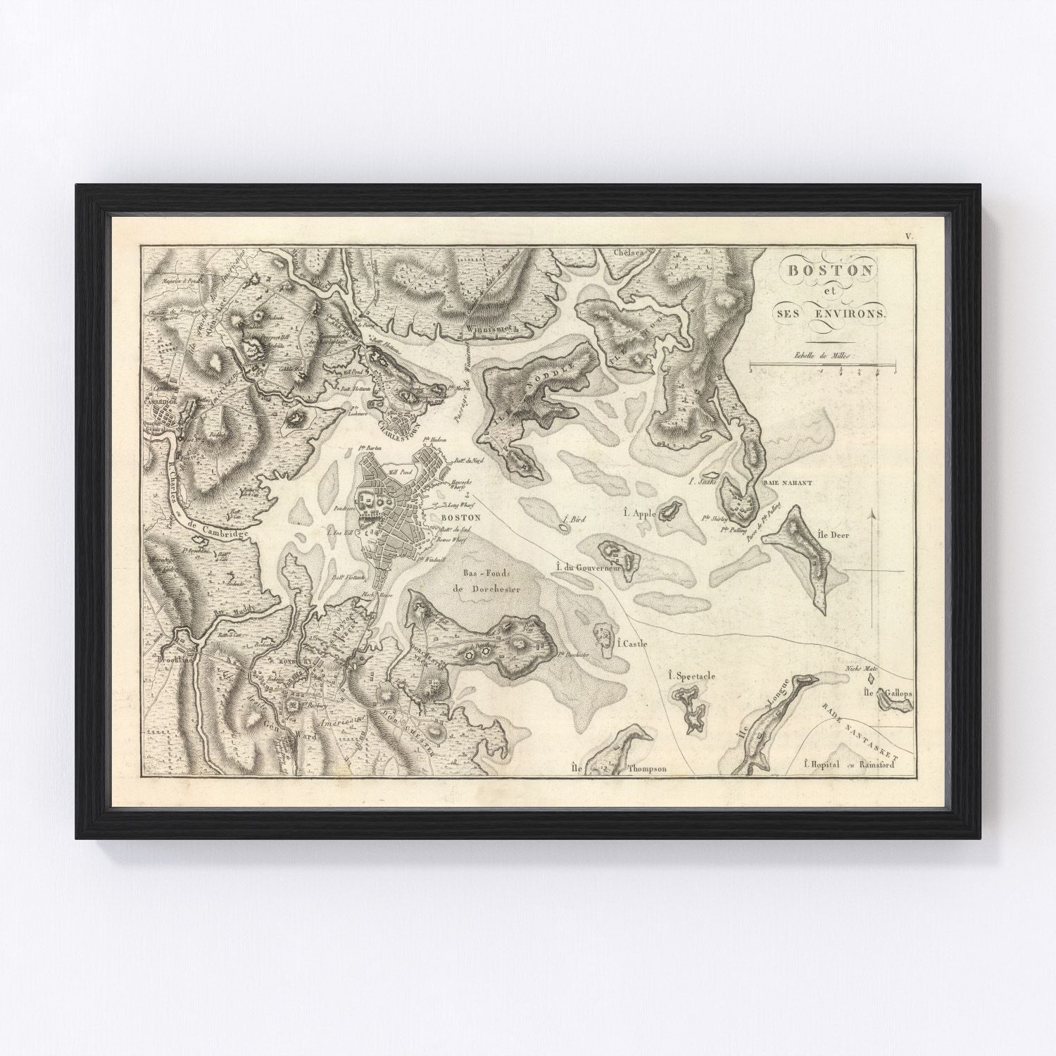 vintage map of Boston Massachusetts 1807, restored print wall art