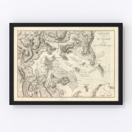 vintage map of Boston Massachusetts 1807, restored print wall art
