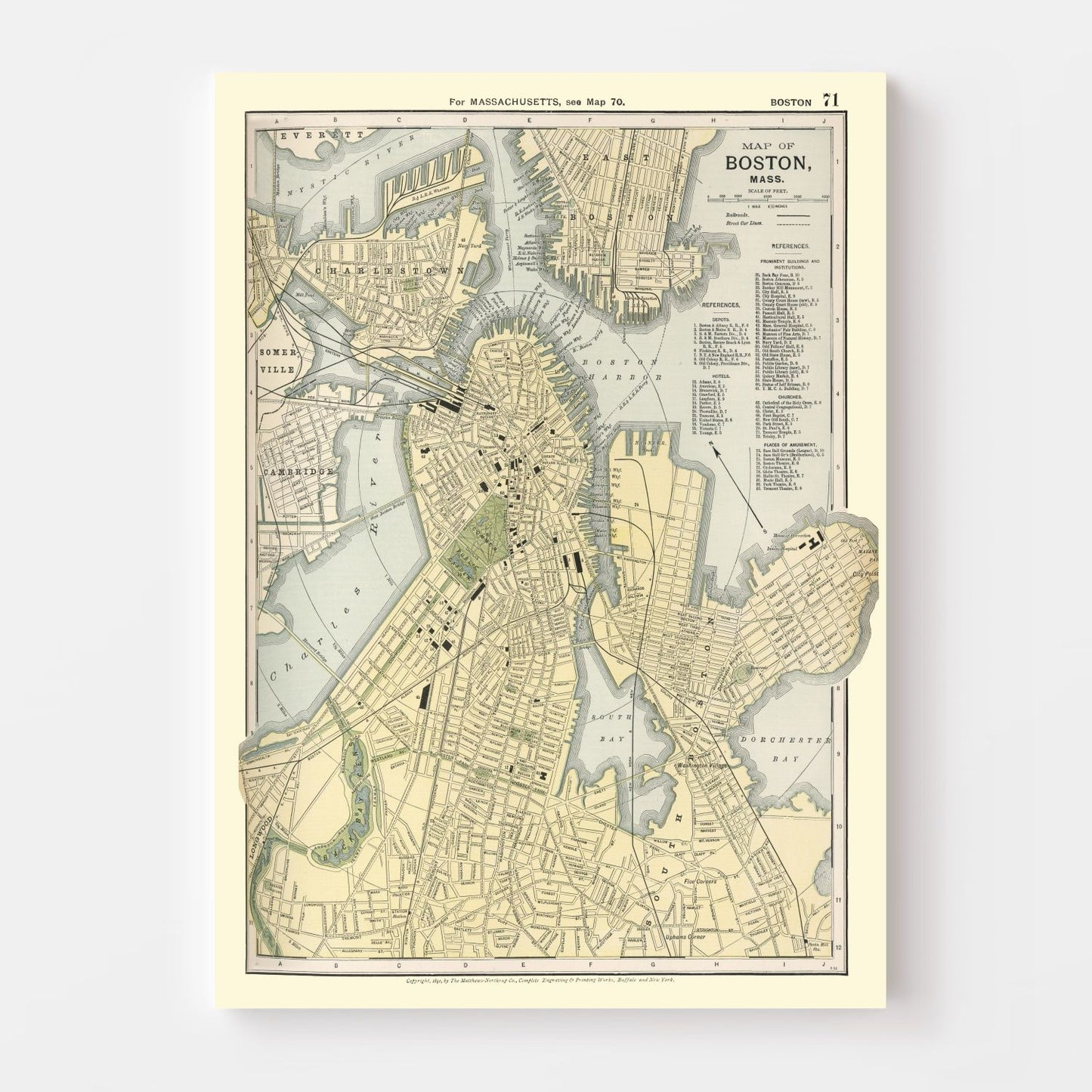 Vintage Map of Boston, Massachusetts 1891
