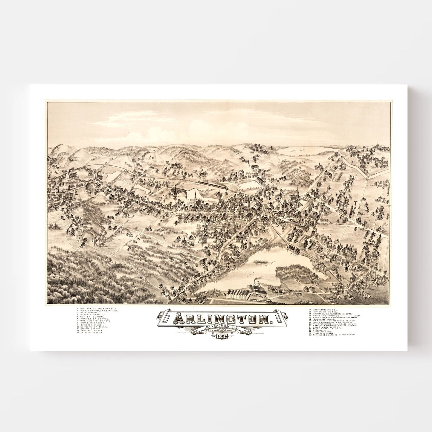 Vintage Map of Arlington, Massachusetts, 1884