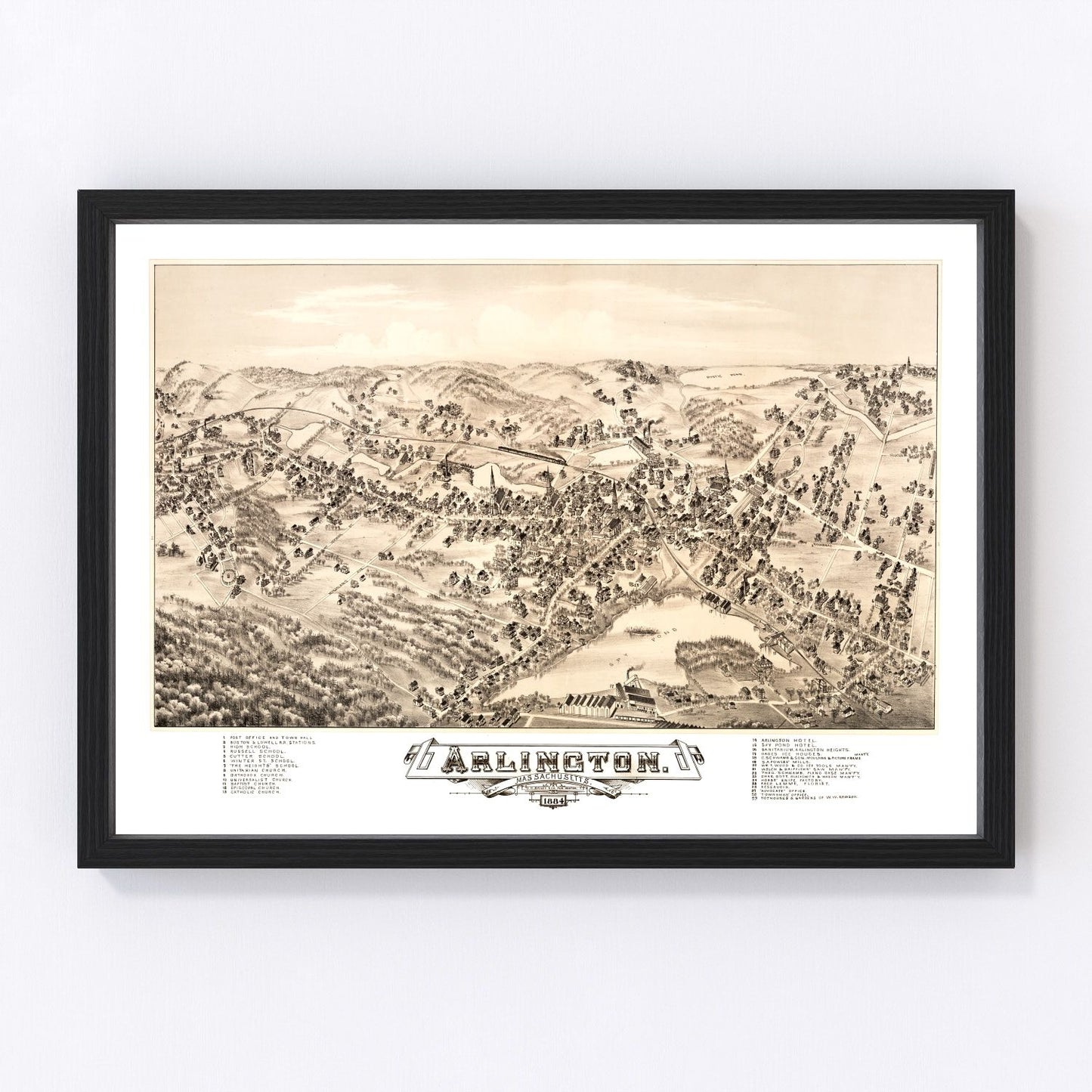 vintage map of Arlington, Massachusetts, 1884